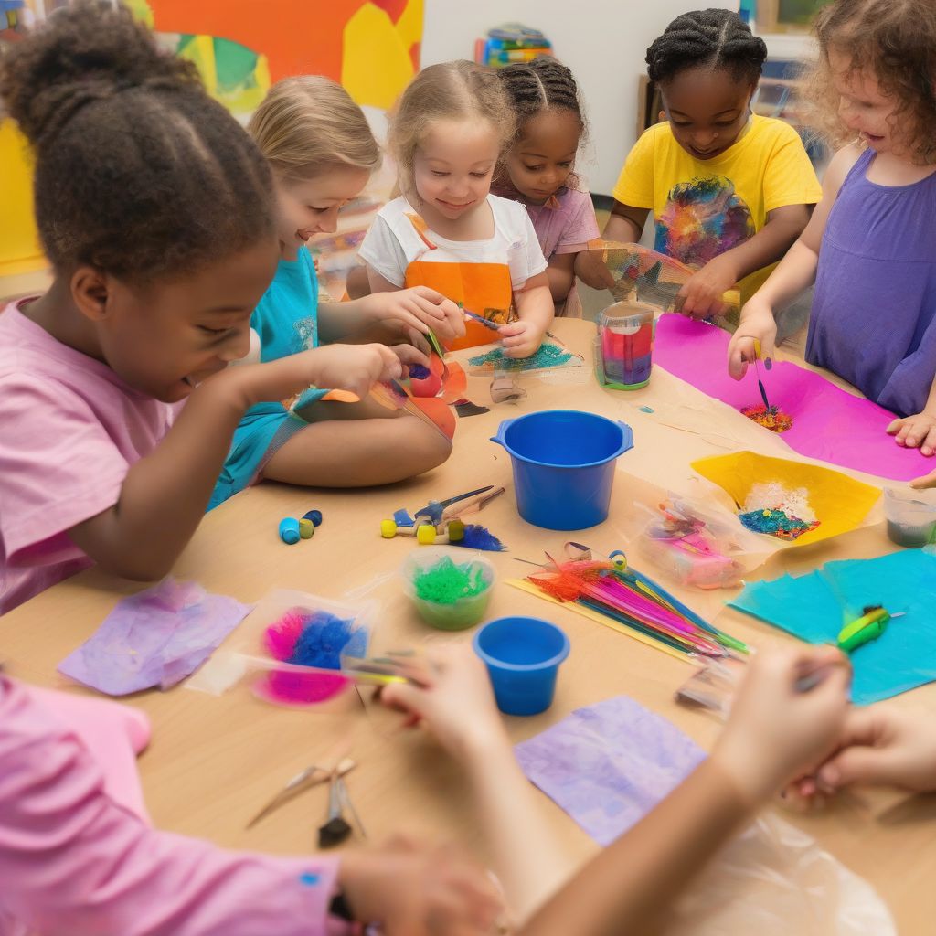 Children Engrossed in a Craft Project