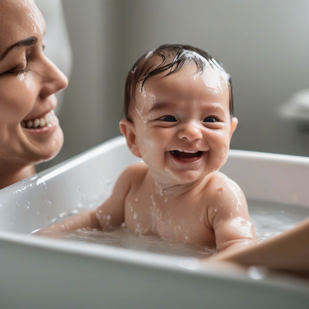 Newborn Baby Being Bathed in a Tub