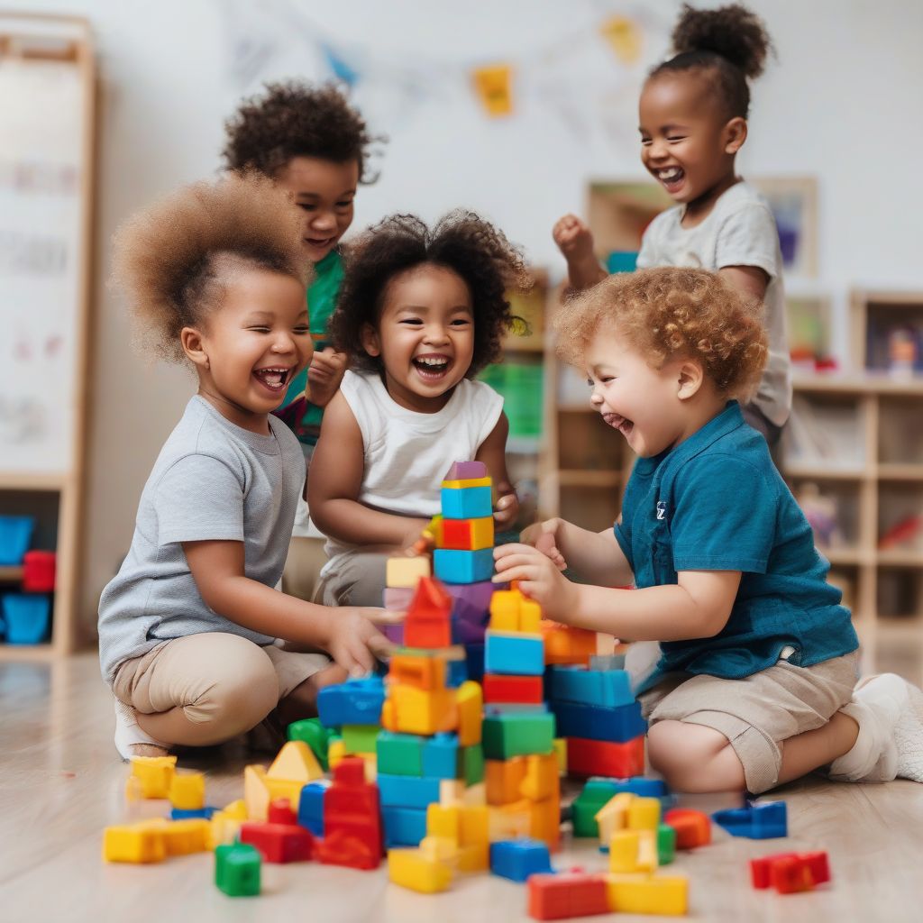 Preschoolers playing with blocks