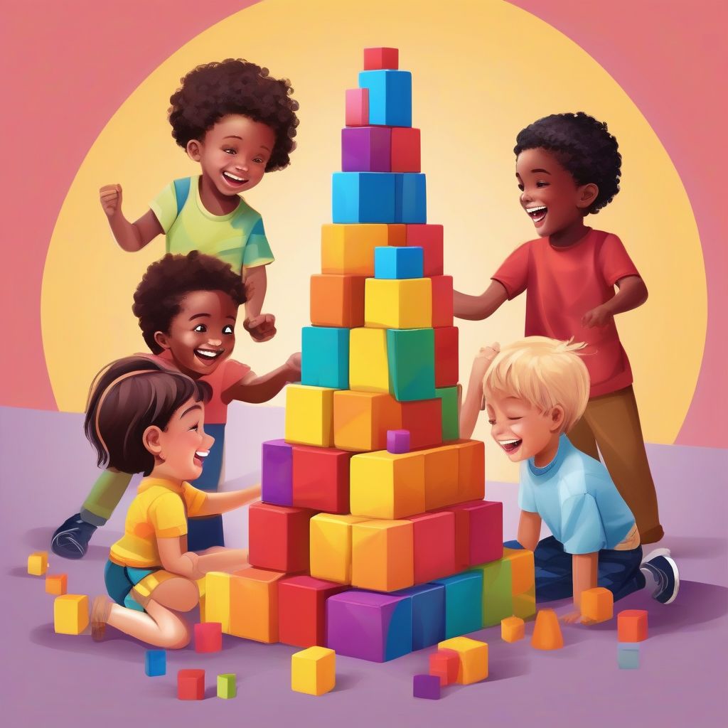 Children Building a Tower Together